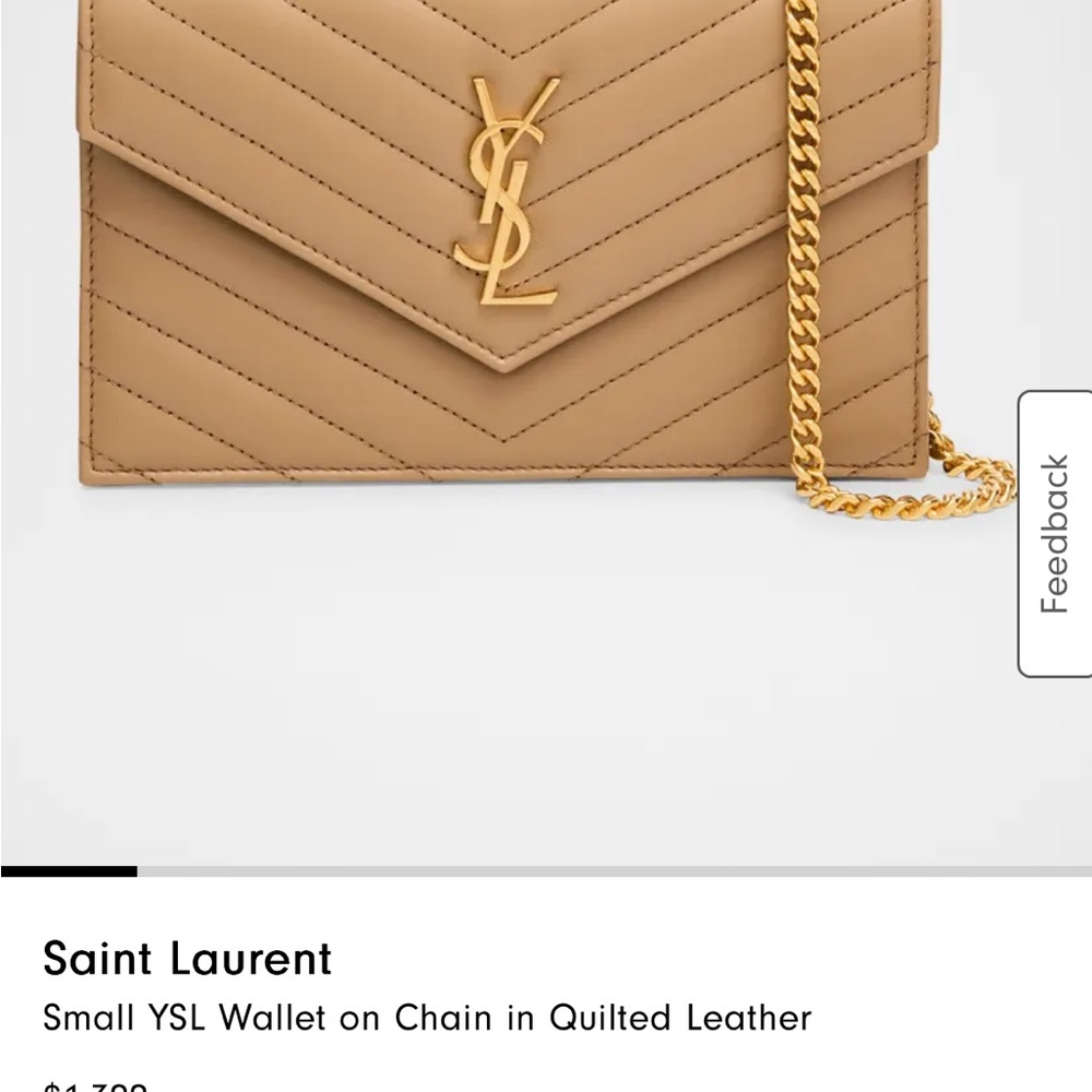 Saint Laurent Beige Quilted Leather Chain Wallet